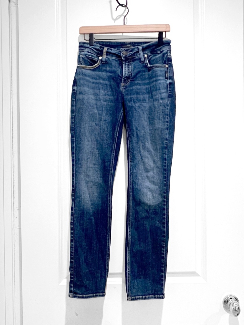 Silver Jeans Co Elyse Mid Rise Straight Leg Womens Blue Stretch Denim W26 L31